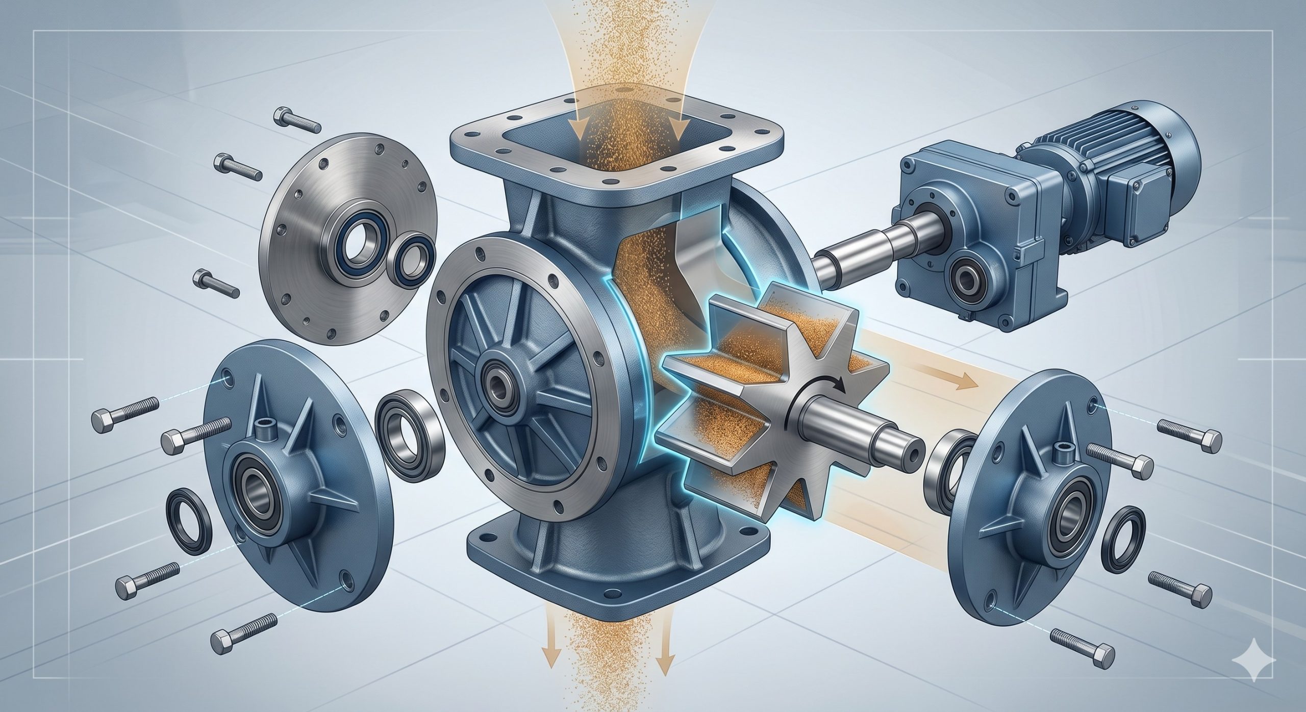 Drop-Through Rotary Valve, Doebritz Heavy-Duty Airlock, Cast Iron / ATEX Certified / Low Leakage scenario 2