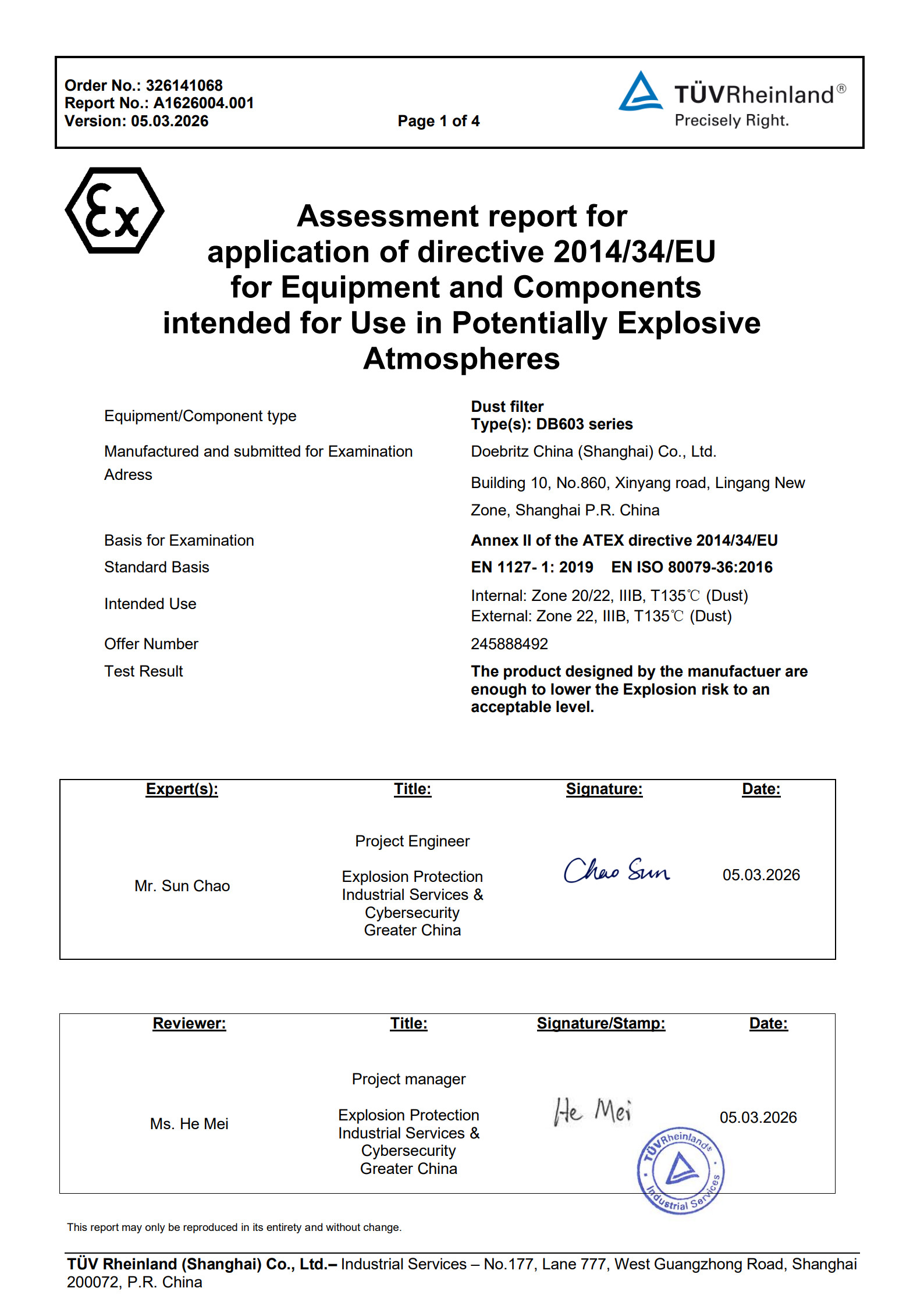 TÜV Rheinland ATEX Certification