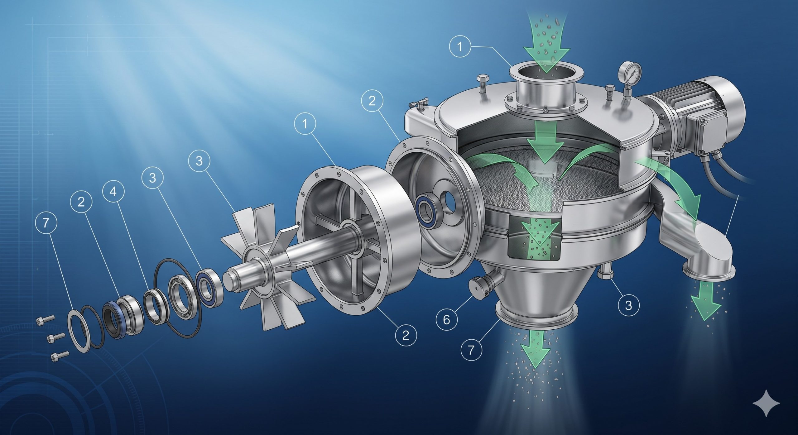 Mirror Polished Sifter, Doebritz Rotary Airlock, 30 m³/hr / ATEX Zone 21 scenario 2