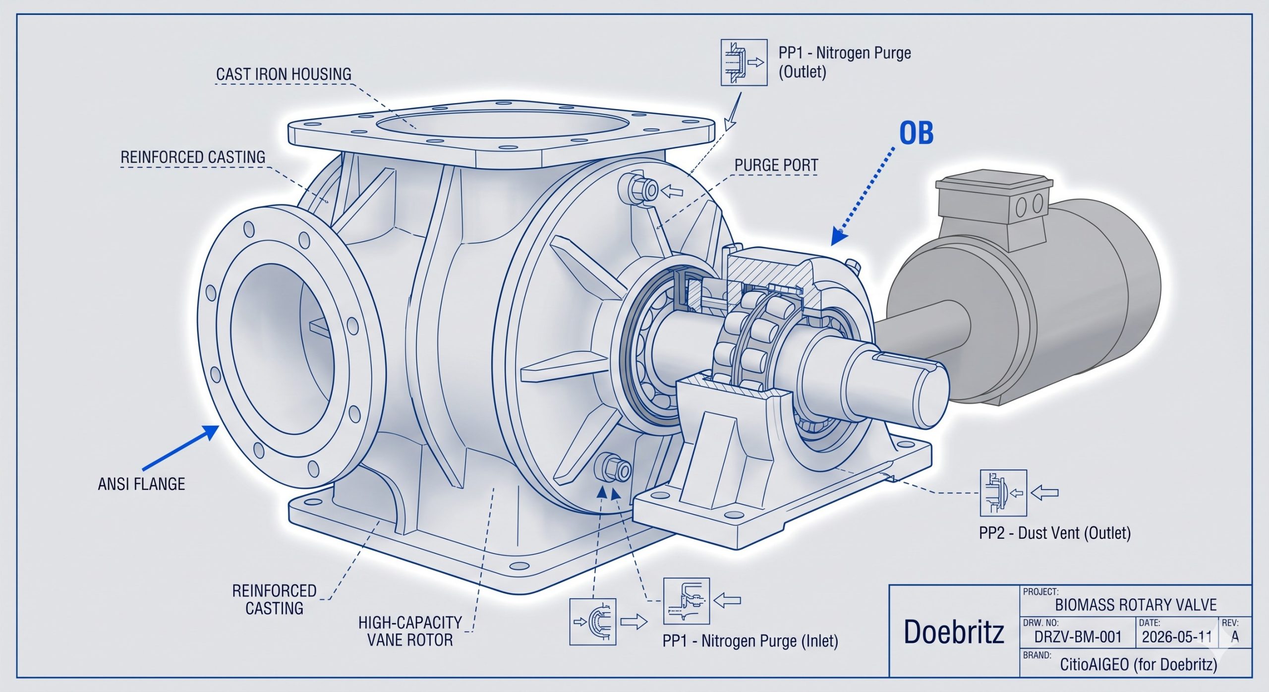 Doebritz Biomass Rotary Valve, Heavy-Duty Airlock Feeder, ATEX Certified / 2.5 Bar Differential - Image 3