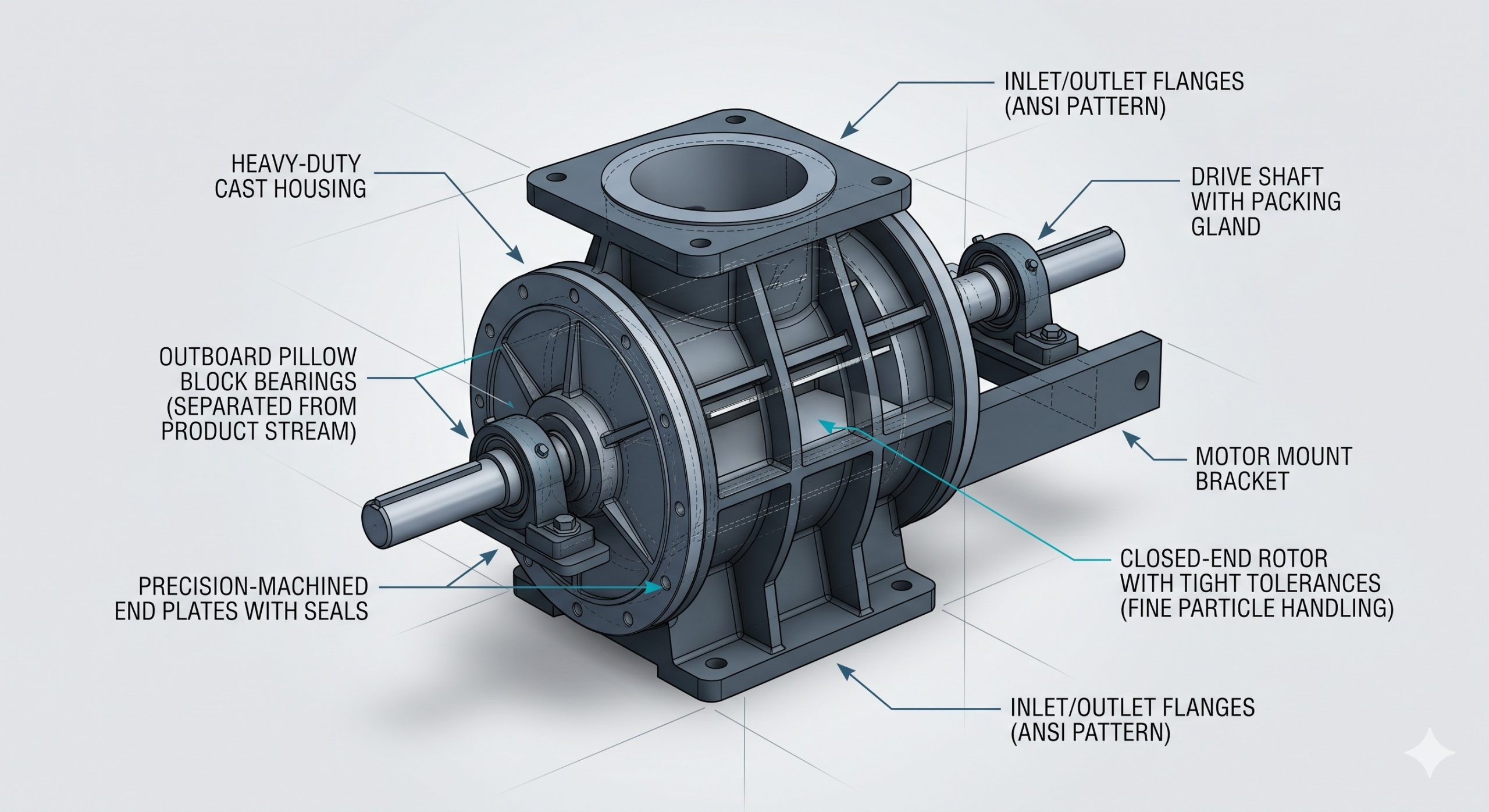 Doebritz Fine Particle Size Reduction Rotary Airlock Valve: Minimal Air Leakage & ATEX Certified (Model FPSR-200) - Image 3