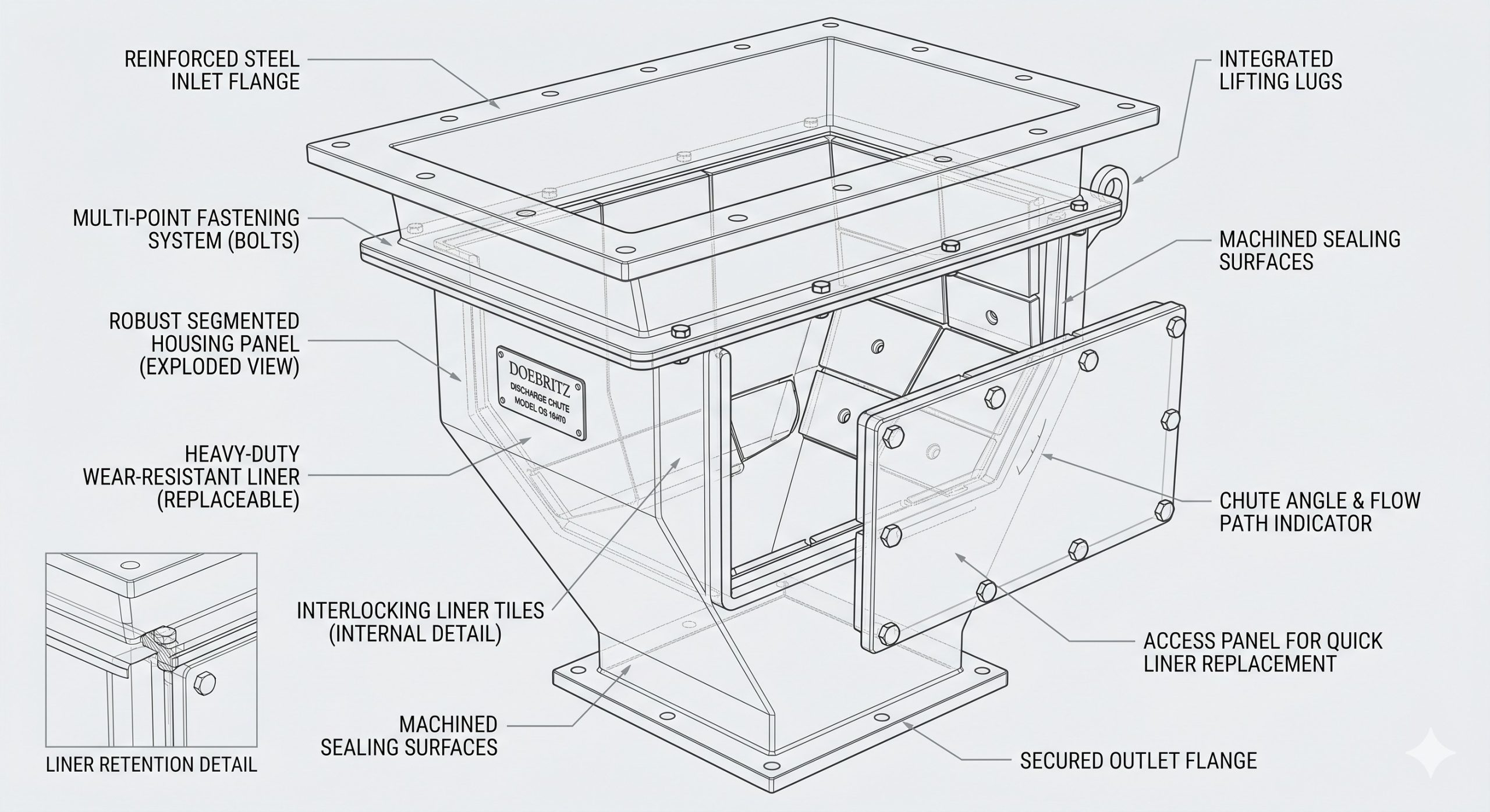 Doebritz Discharge Chute: Ni-Hard & Precision Machined Wear Plates | ATEX Certified - Image 3