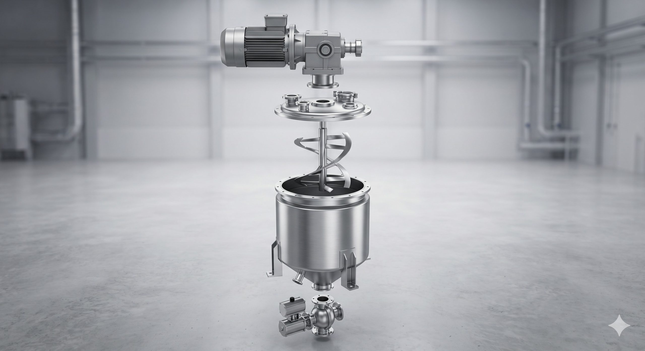 SS304 Vertical Powder Mixer for Food Industry, Doebritz Powder Blender, 300L Capacity / CIP Design scenario 2