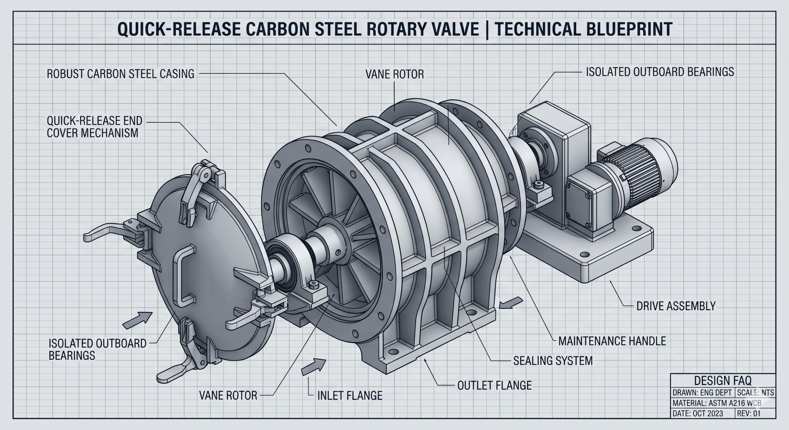 Quick-Clean Demountable Valve: Doebritz Carbon steel painted Quick-release rotary valve | Sanitary Processing Standard - Image 3