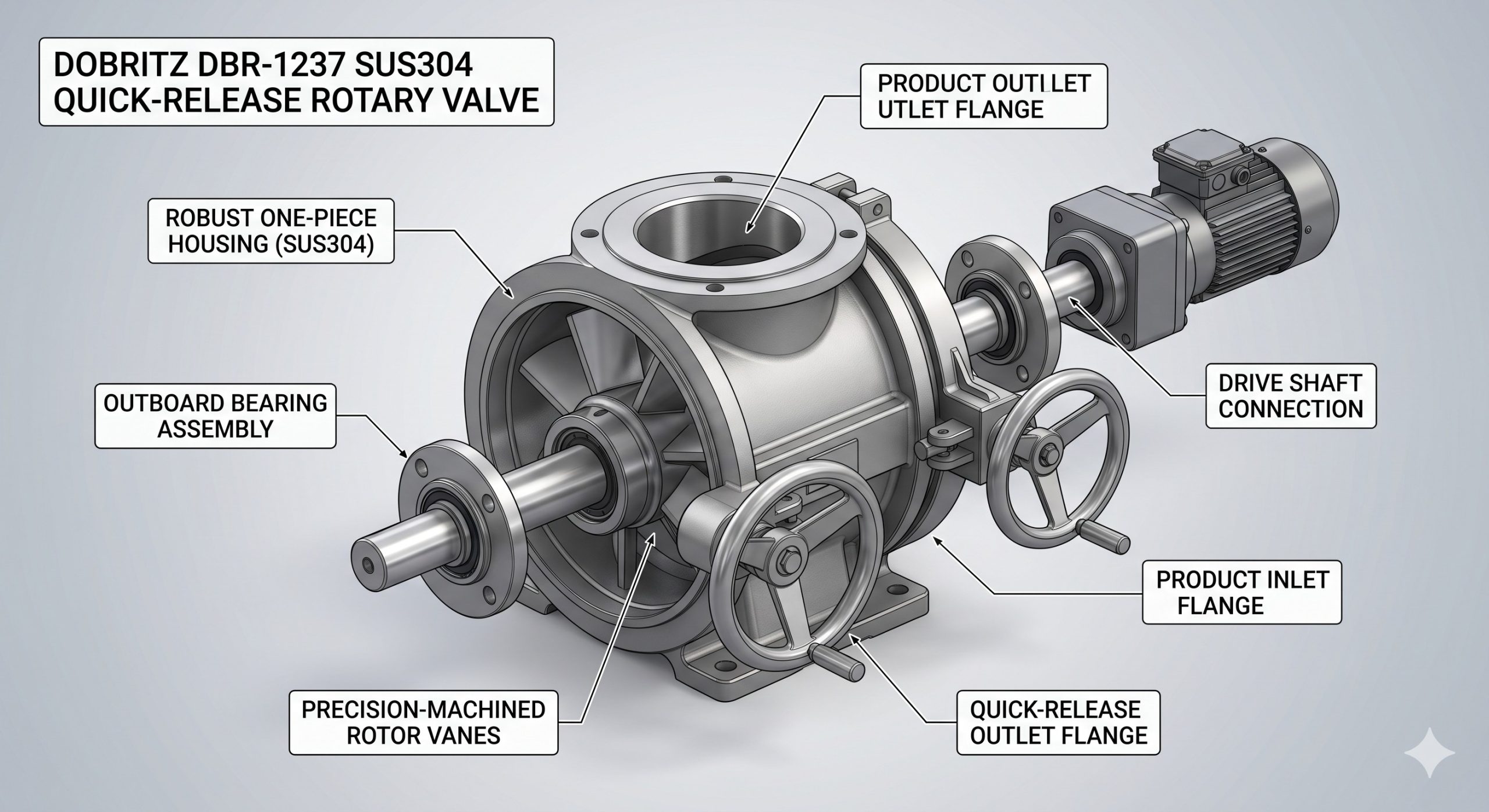 Quick-Clean Demountable Valve: Doebritz SUS304 Quick-release rotary valve | Sanitary Processing Standard with ATEX Zone 20/21 - Image 3