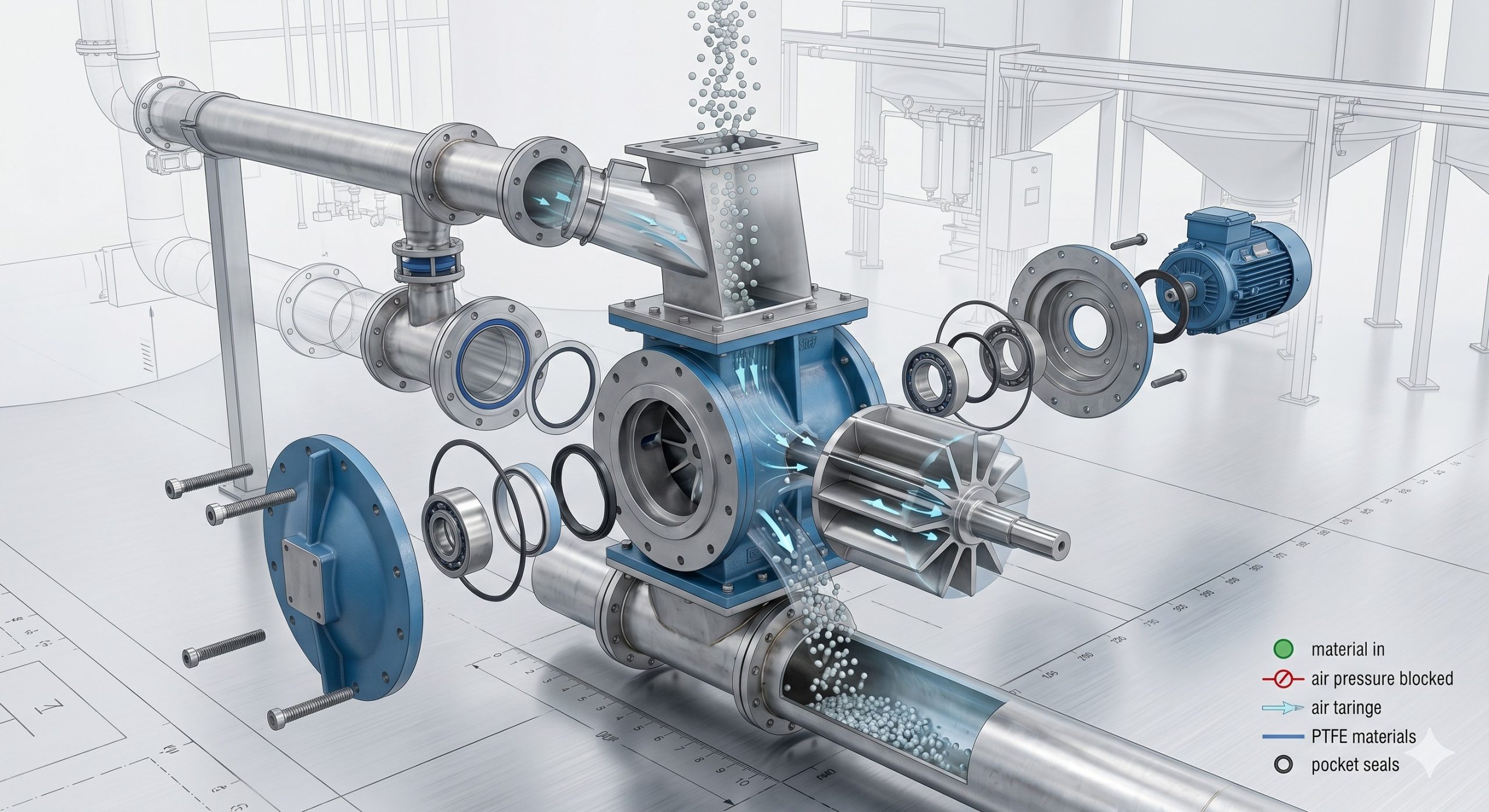 Offset Inlet Rotary Valve, Doebritz Heavy-Duty Airlock, ATEX Certified / CNC-Machined Rotor scenario 2