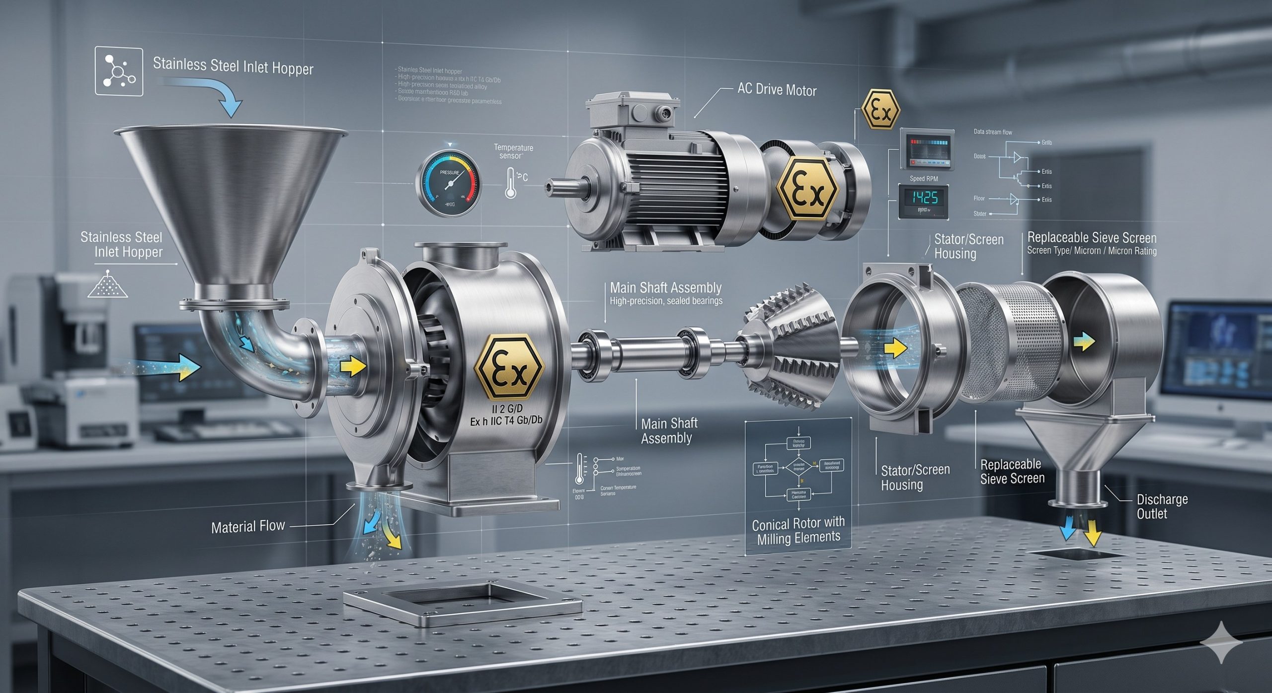 ATEX Zone 20/21 Compliant Valve: Doebritz Stainless Steel Cone Mill | Certified Explosion Safety for Industrial Milling scenario 2
