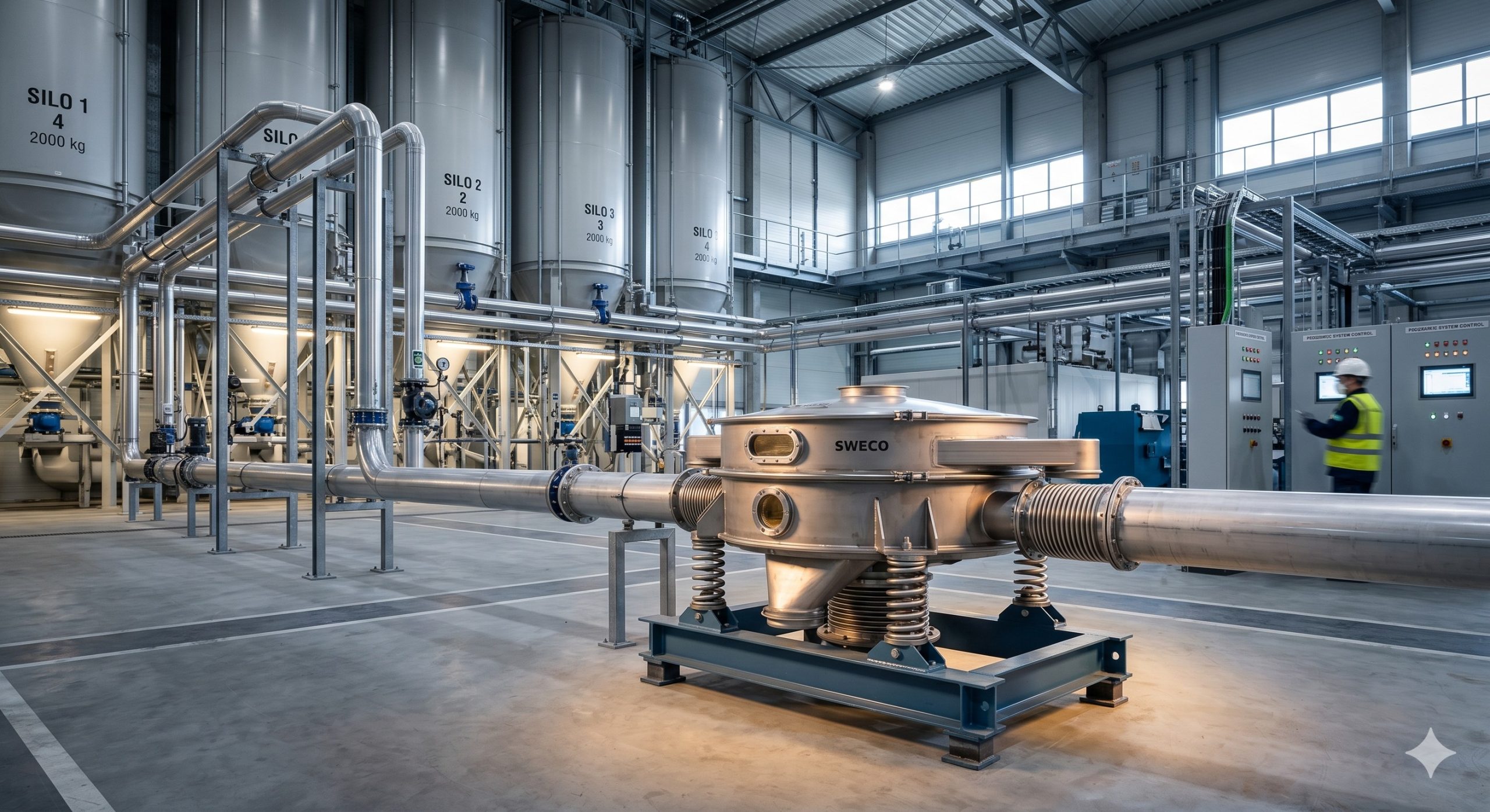 Single-deck Vibration Sifter, Doebritz Screening Classifier, Stainless Steel 304 / 2-100 Mesh / ATEX Certified scenario 1