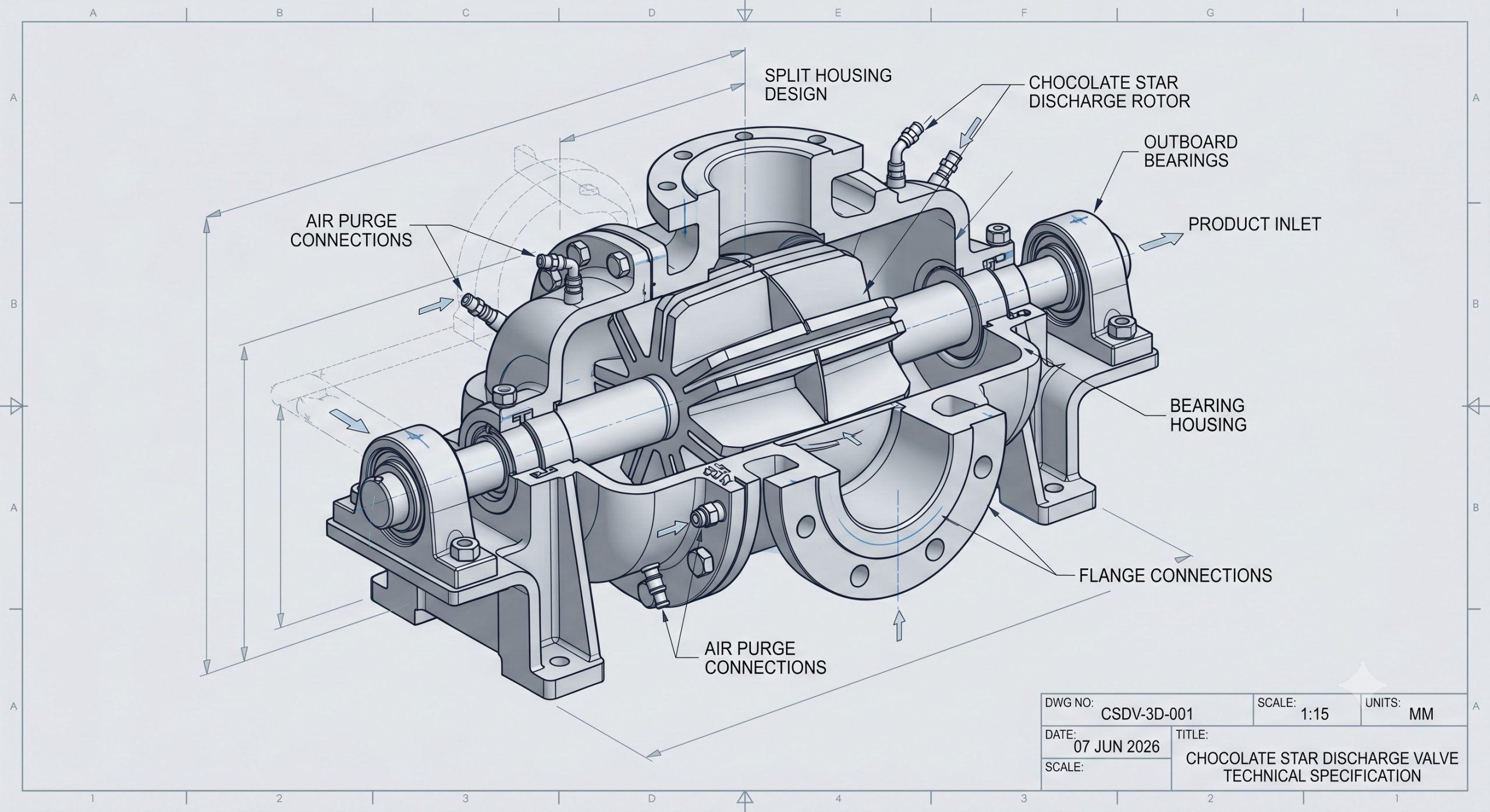 Doebritz Chocolate Star Discharge Valve: ATEX Zone 20/21, 316L, 0.1mm Clearance for Confectionery Plants - Image 3