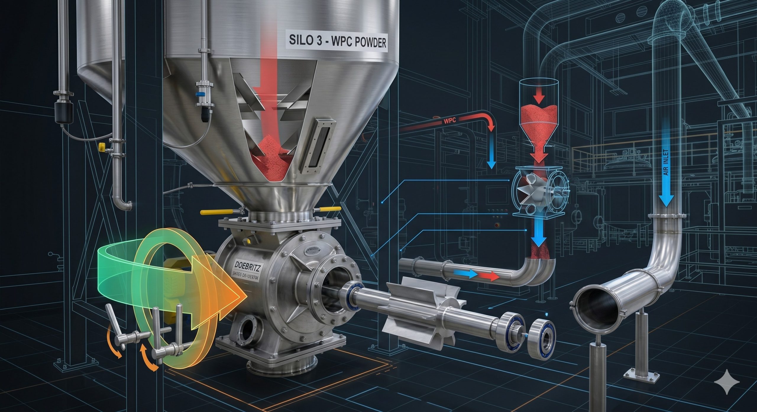 Quick-Clean Demountable Valve: Doebritz Whey Powder Quick-release rotary valve | Sanitary Processing Standard scenario 2