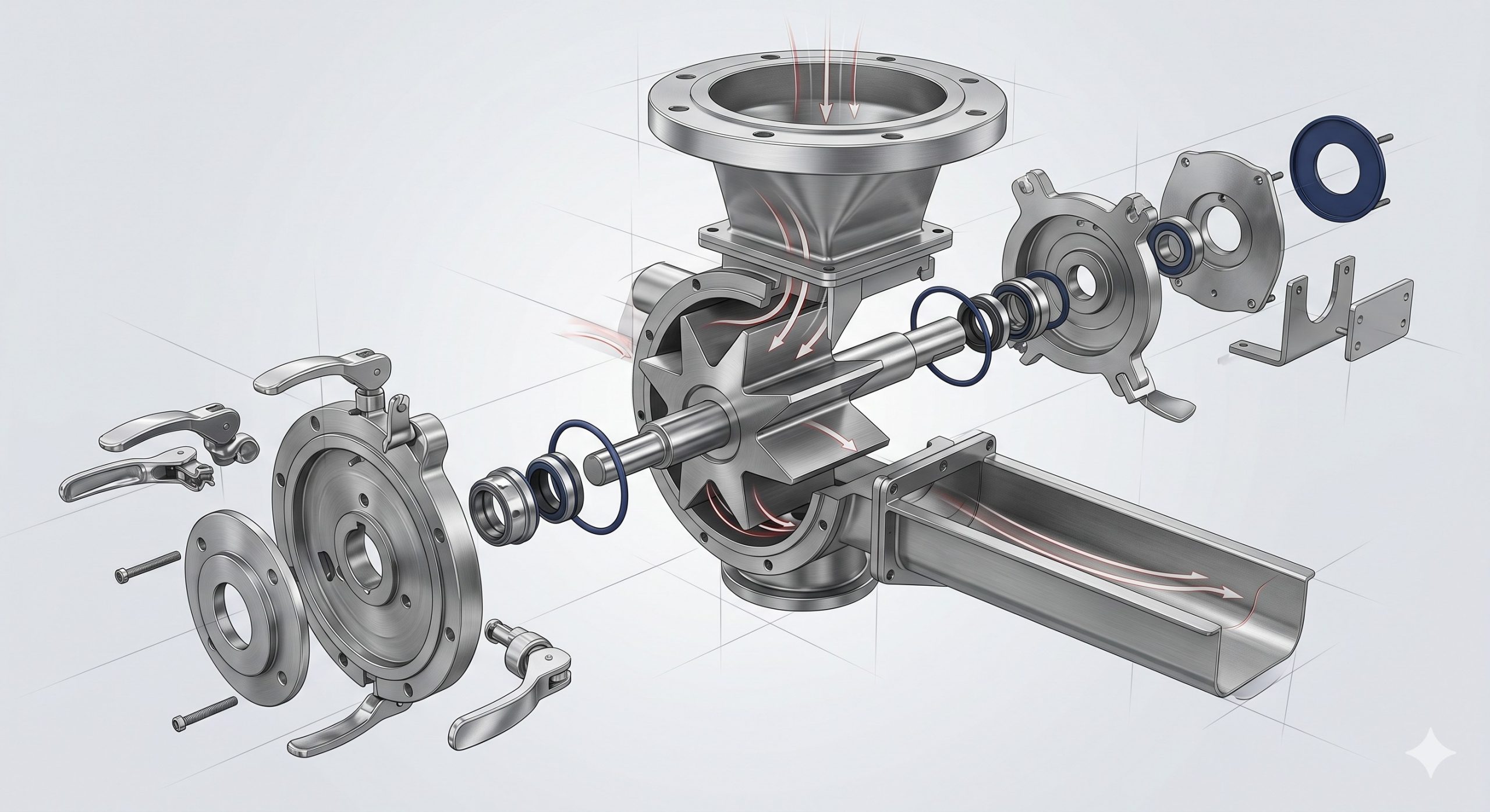 Doebritz Chocolate Star Discharge Valve: ATEX Zone 20/21, 316L, 0.1mm Clearance for Confectionery Plants scenario 2