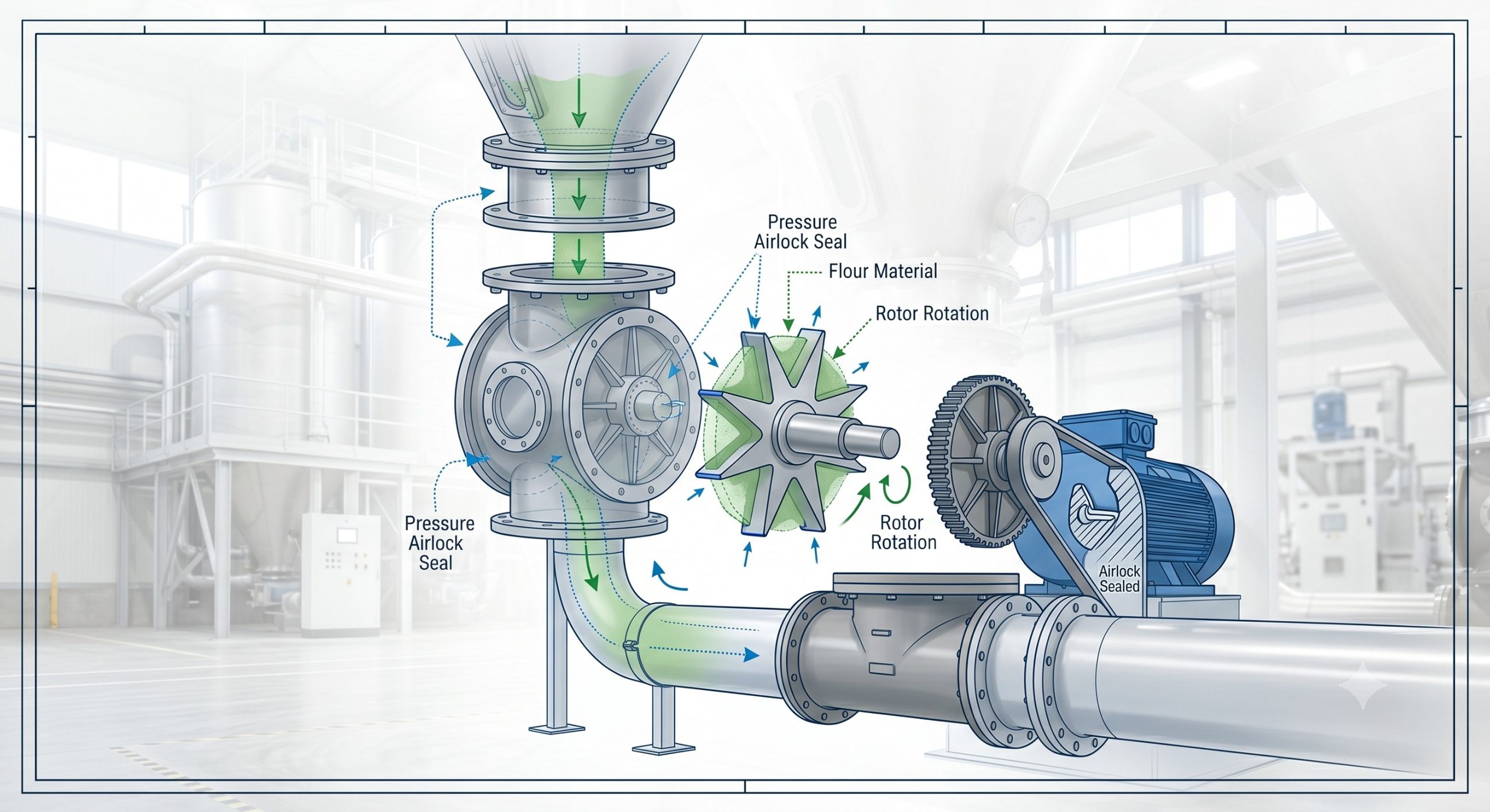 Doebritz Flour Star Discharge Valve: 8-Vane Cast Iron Body - Minimal Air Leakage 0.1-0.2mm Clearance scenario 2