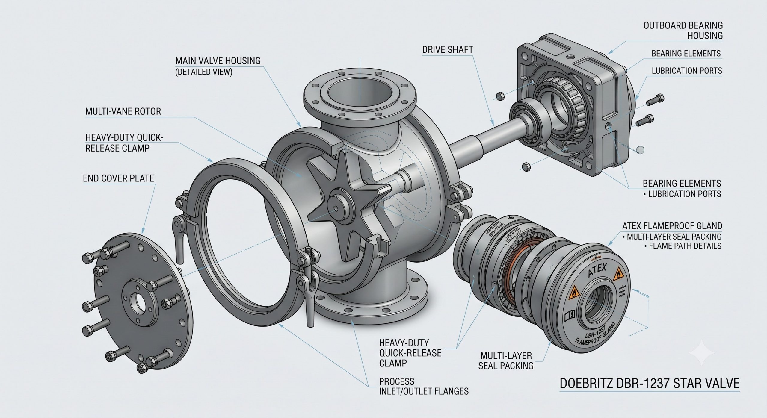 Doebritz Milk Powder Star Discharge Valve: 0.1-0.2mm Clearance | 316L Hygienic ATEX Ready - Image 3