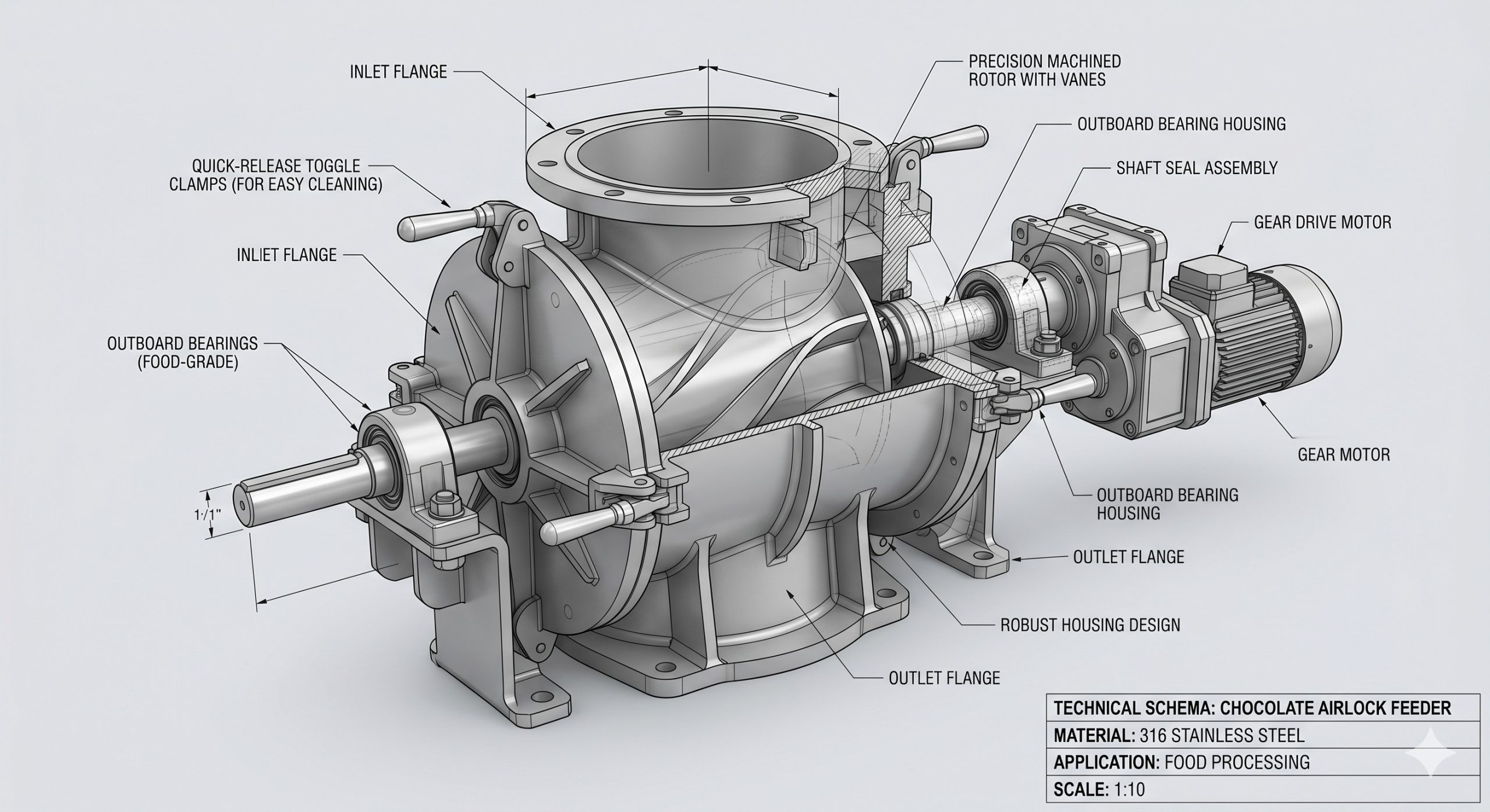Doebritz Chocolate Airlock Feeder | Quick-Clean Demountable Valve for Hygienic Processing - Image 3