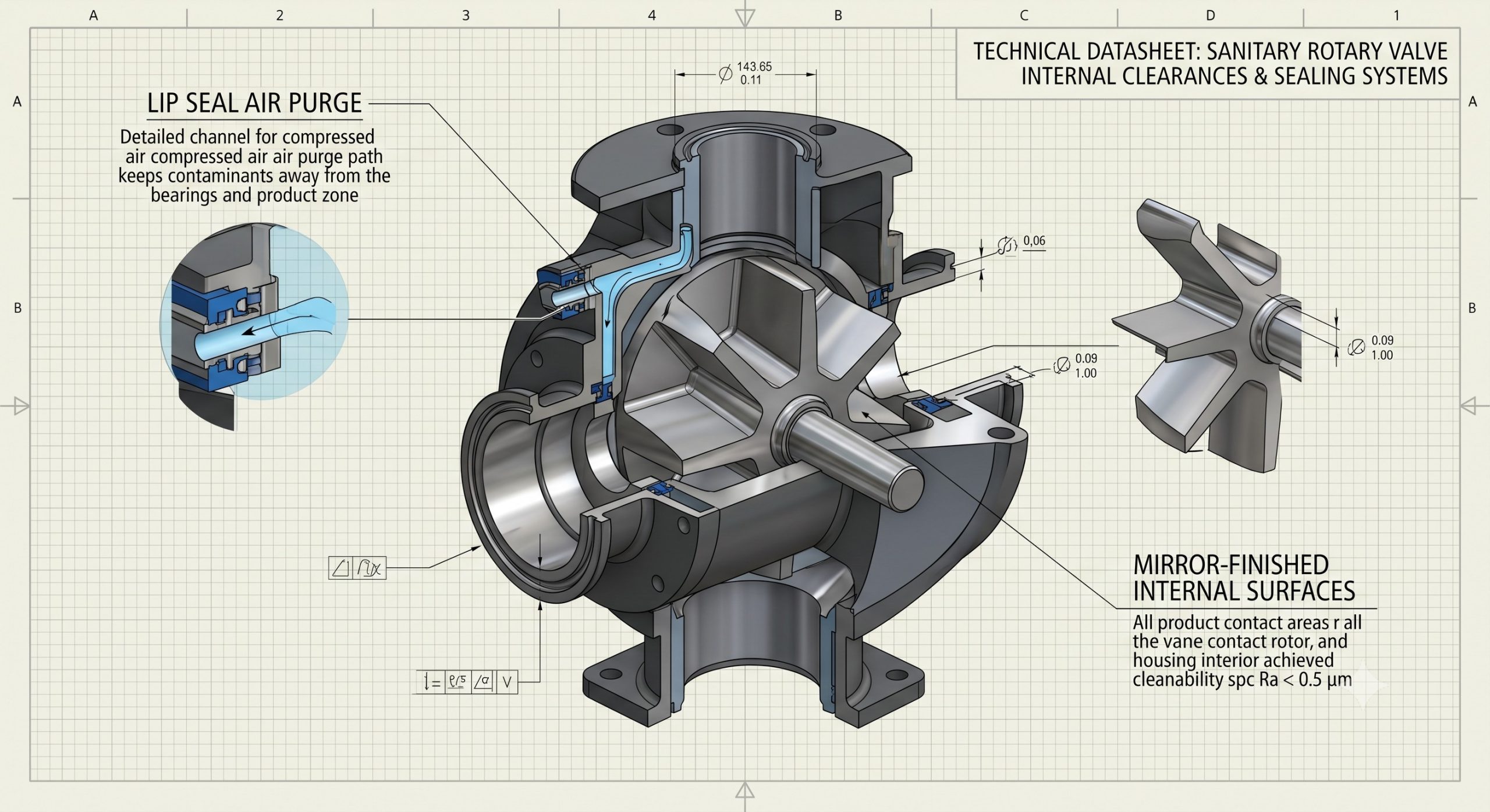FDA Compliance in Material Handling: Quick-Clean and Demountable PE Quick-release airlock valve details