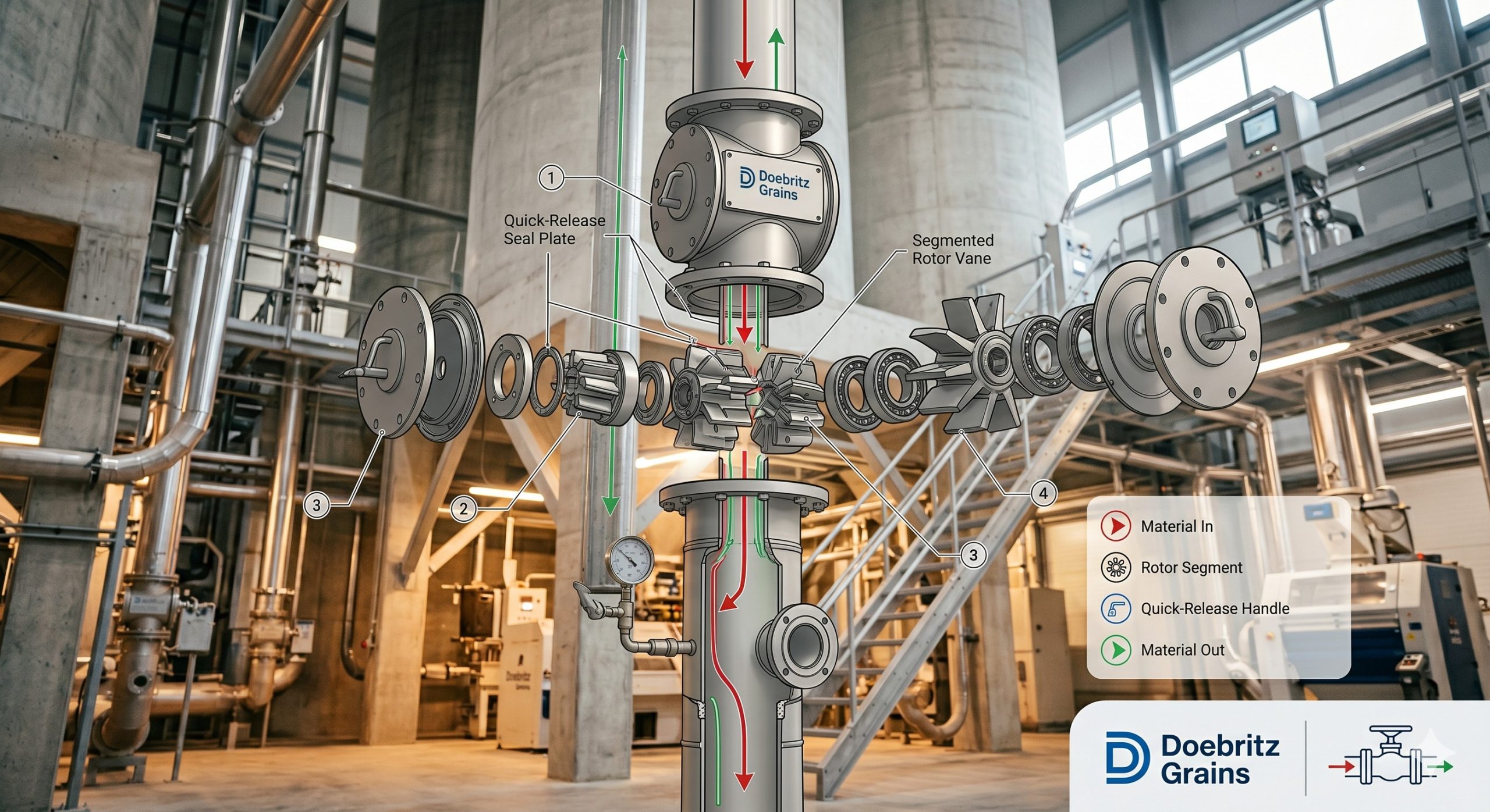 Quick-Clean Demountable Valve: Doebritz Grains Quick-release airlock valve | Sanitary Processing Standard for Food & Grain scenario 2