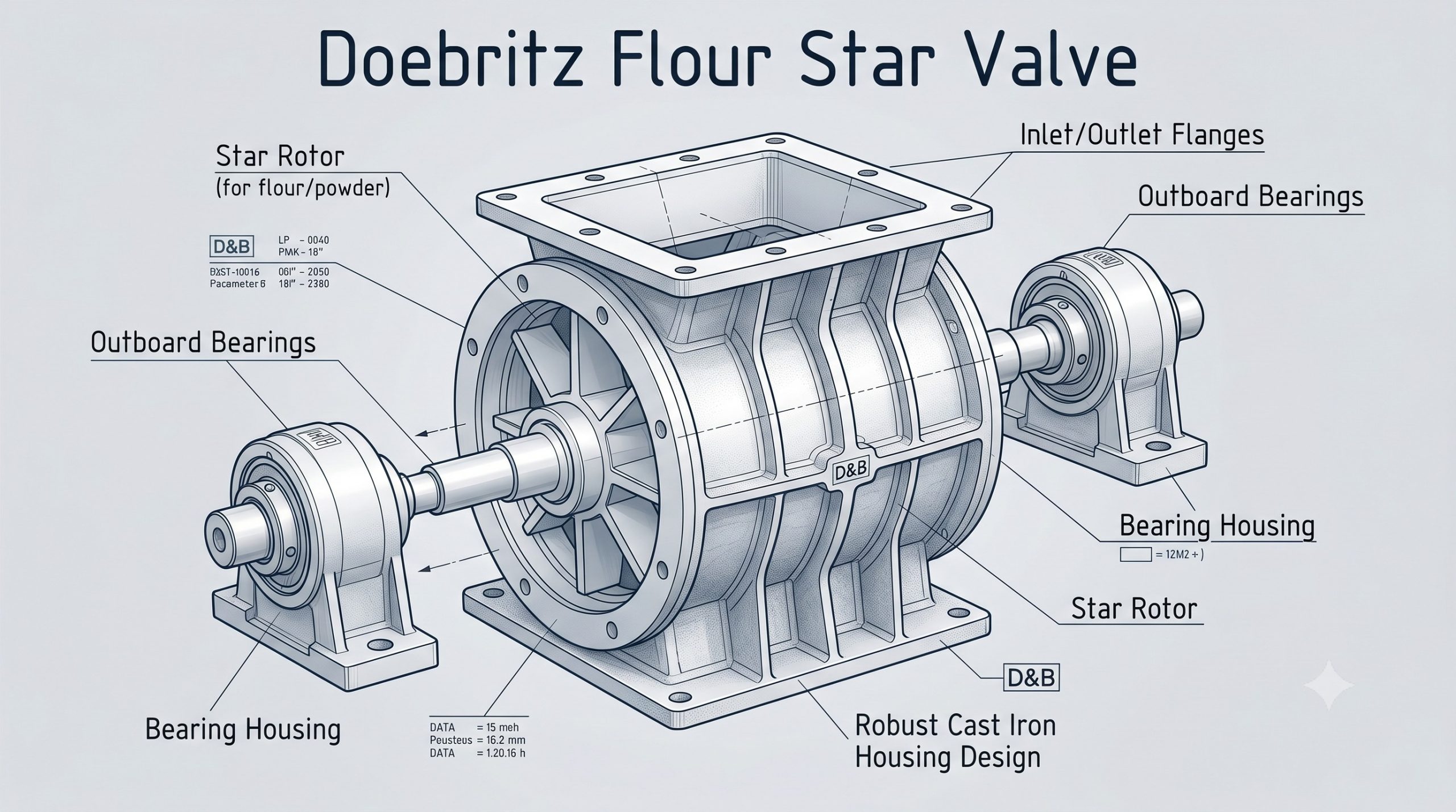 Doebritz Flour Star Discharge Valve: 8-Vane Cast Iron Body - Minimal Air Leakage 0.1-0.2mm Clearance - Image 3