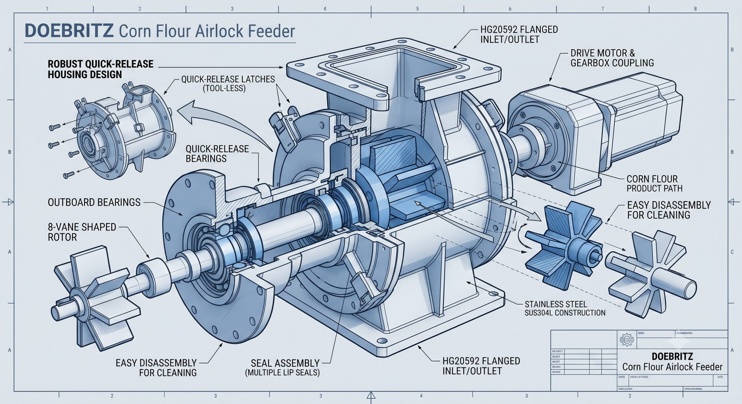 Doebritz Corn Flour Airlock Feeder: Cast Stainless Steel - Minimal Air Leakage (ATEX Ready) - Image 3