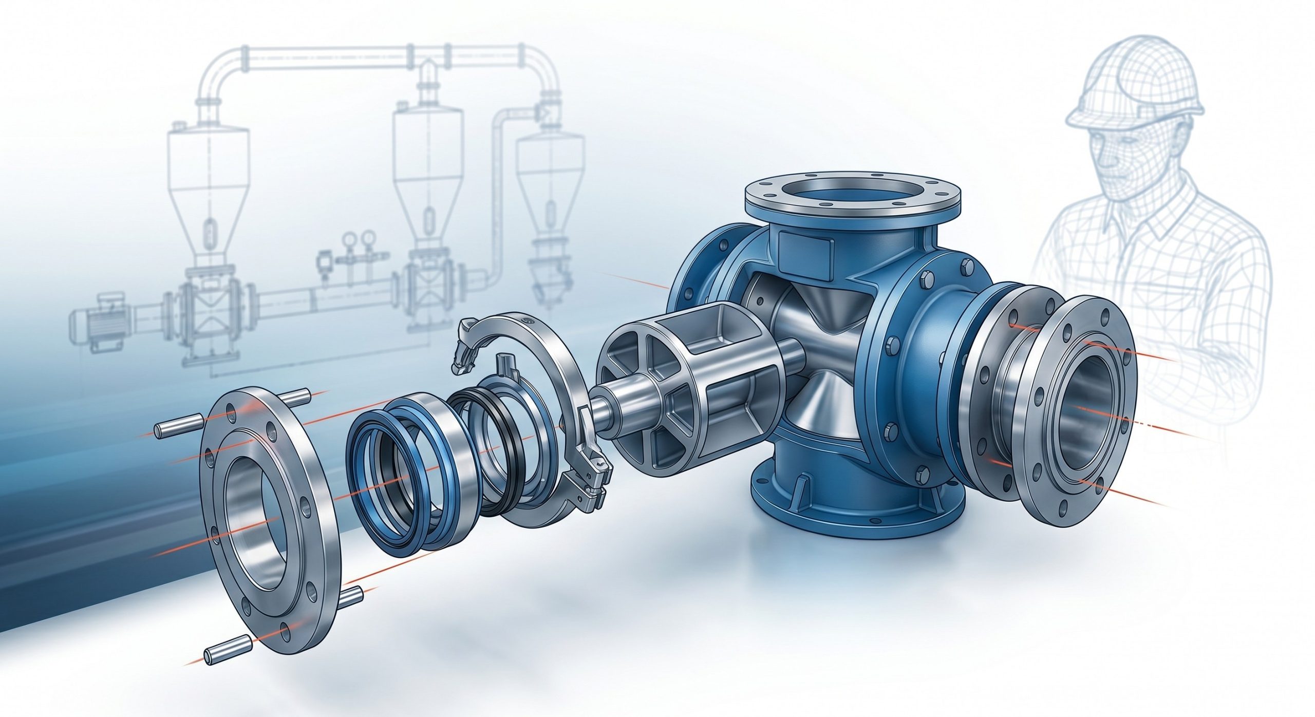 Quick-Clean Demountable Valve: Doebritz Starch Quick-release rotary valve | Sanitary Processing Standard scenario 2