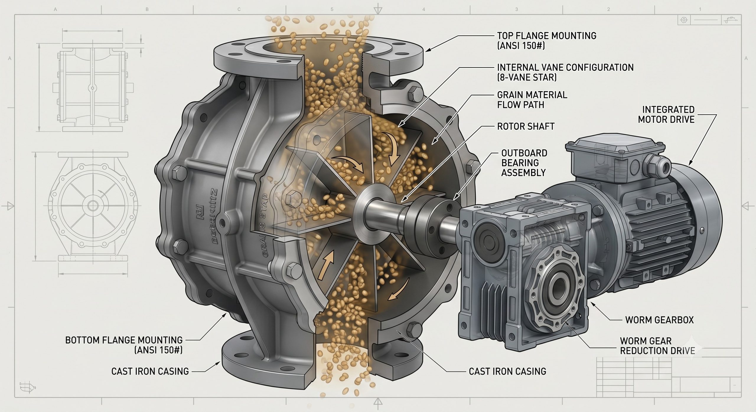 Doebritz Grains Star Discharge Valve: ATEX Certified Airlock for High-Volumetric Silo Discharging | Precision CNC, Minimal Air Leakage - Image 3