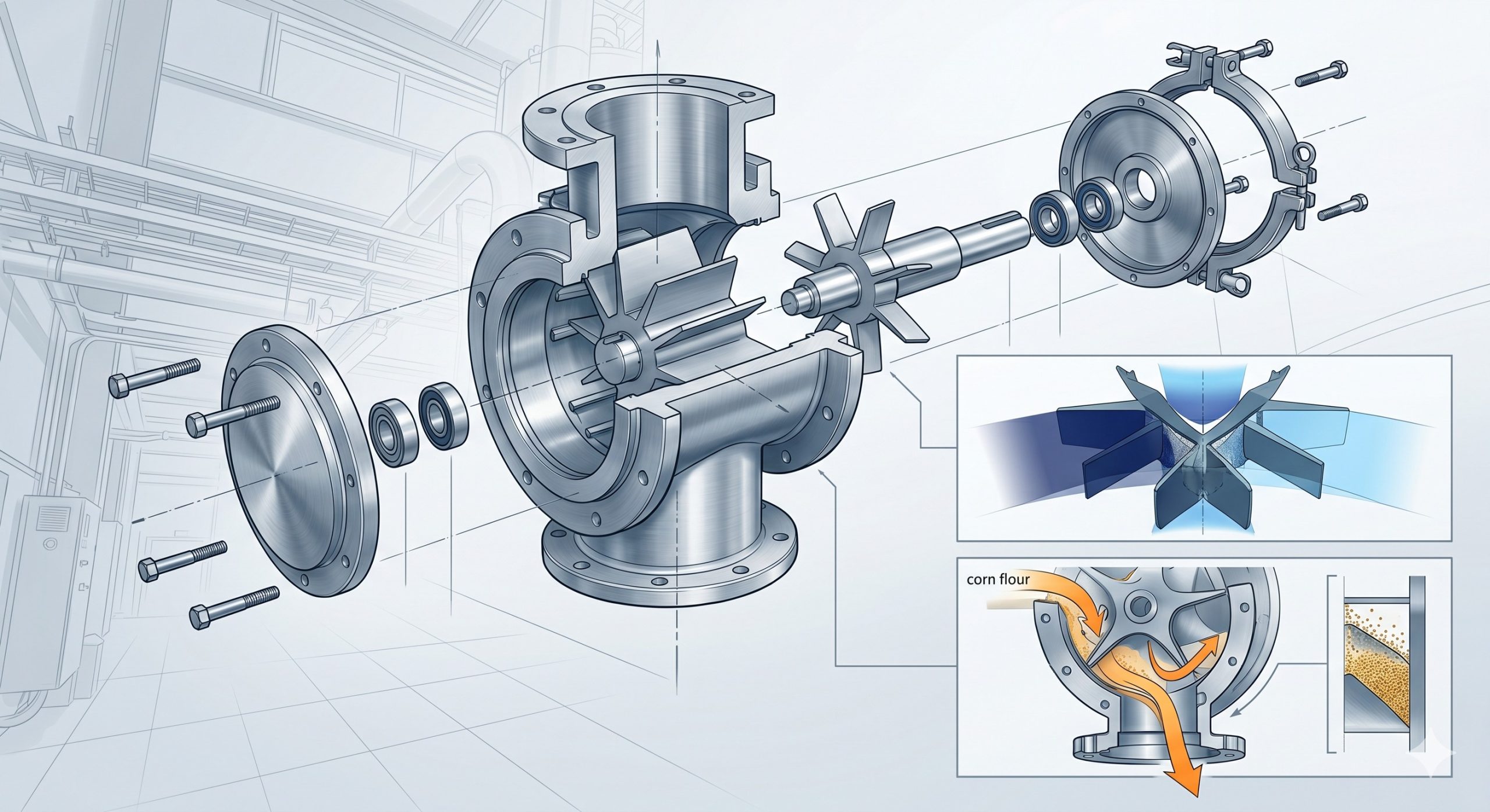 Quick-Clean Demountable Valve: Doebritz Corn Flour Quick-release Rotary Valve | Sanitary Processing Standard scenario 2