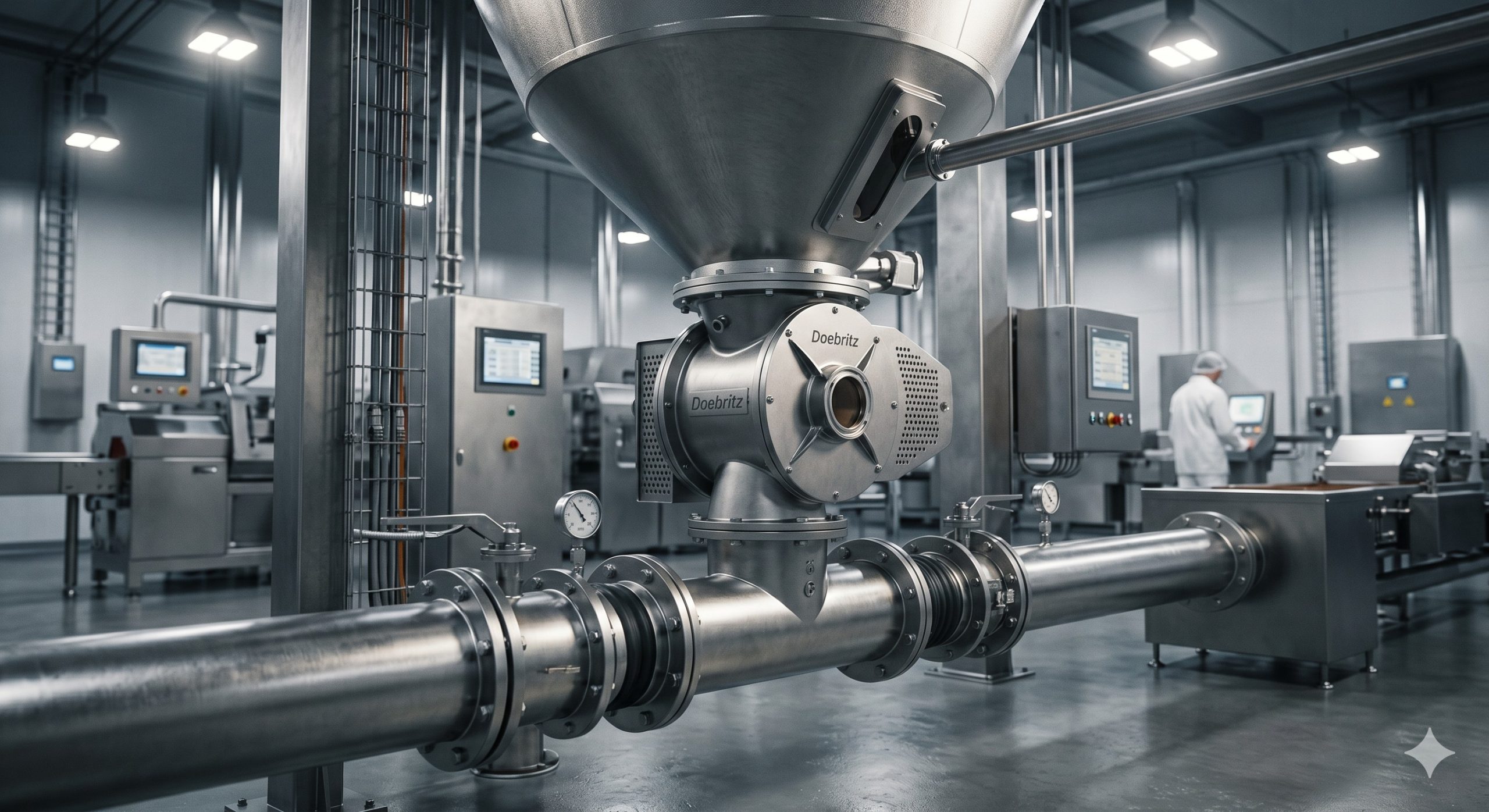 Doebritz Chocolate Star Discharge Valve: ATEX Zone 20/21, 316L, 0.1mm Clearance for Confectionery Plants scenario 1