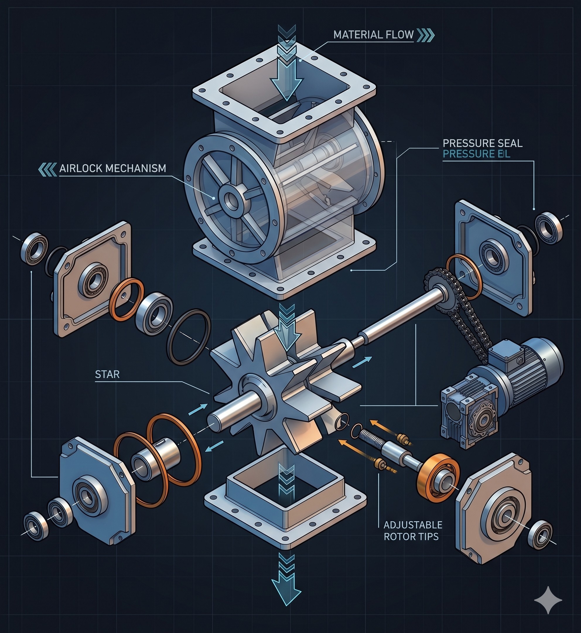 ATEX Zone 20/21 Compliant Valve: Doebritz PE Star Discharge Valve | Certified Explosion Safety with 0.1-0.2mm Clearance scenario 2
