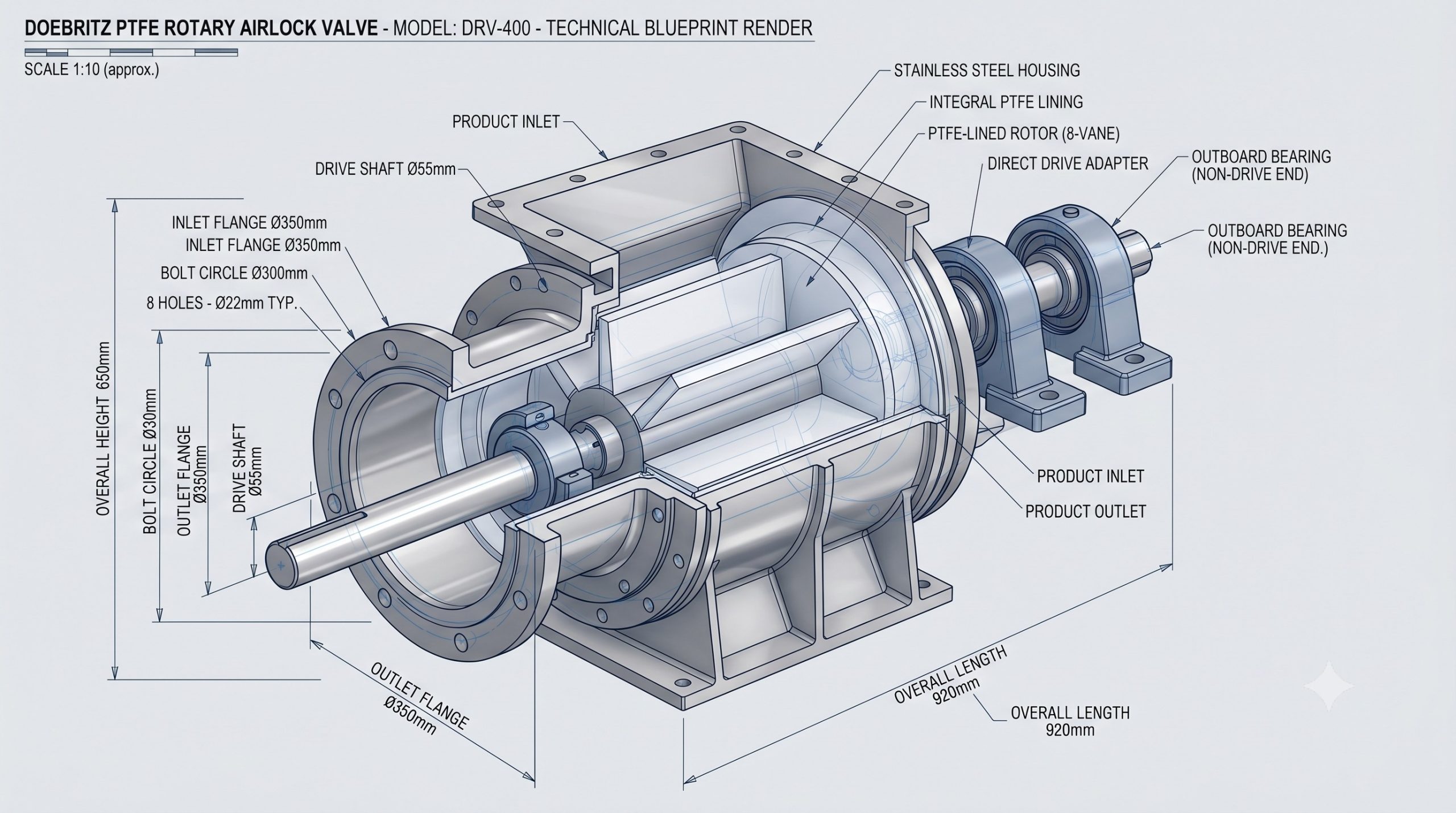 Manufacturer Supply: Doebritz PTFE Quick-release Airlock Valve | Heavy-Duty Rotary Valve for Corrosive Bulk Solids - Image 3