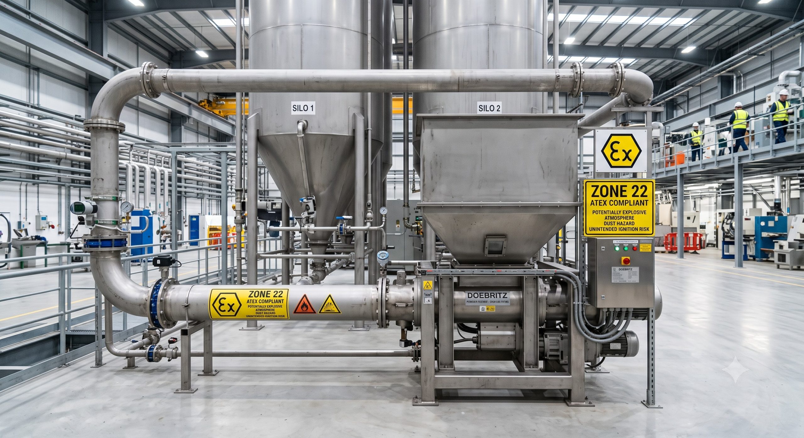 ATEX Zone 20/21 Compliant Valve: Doebritz Cohesive Powder Metering Screw | Certified Explosion Safety scenario 1