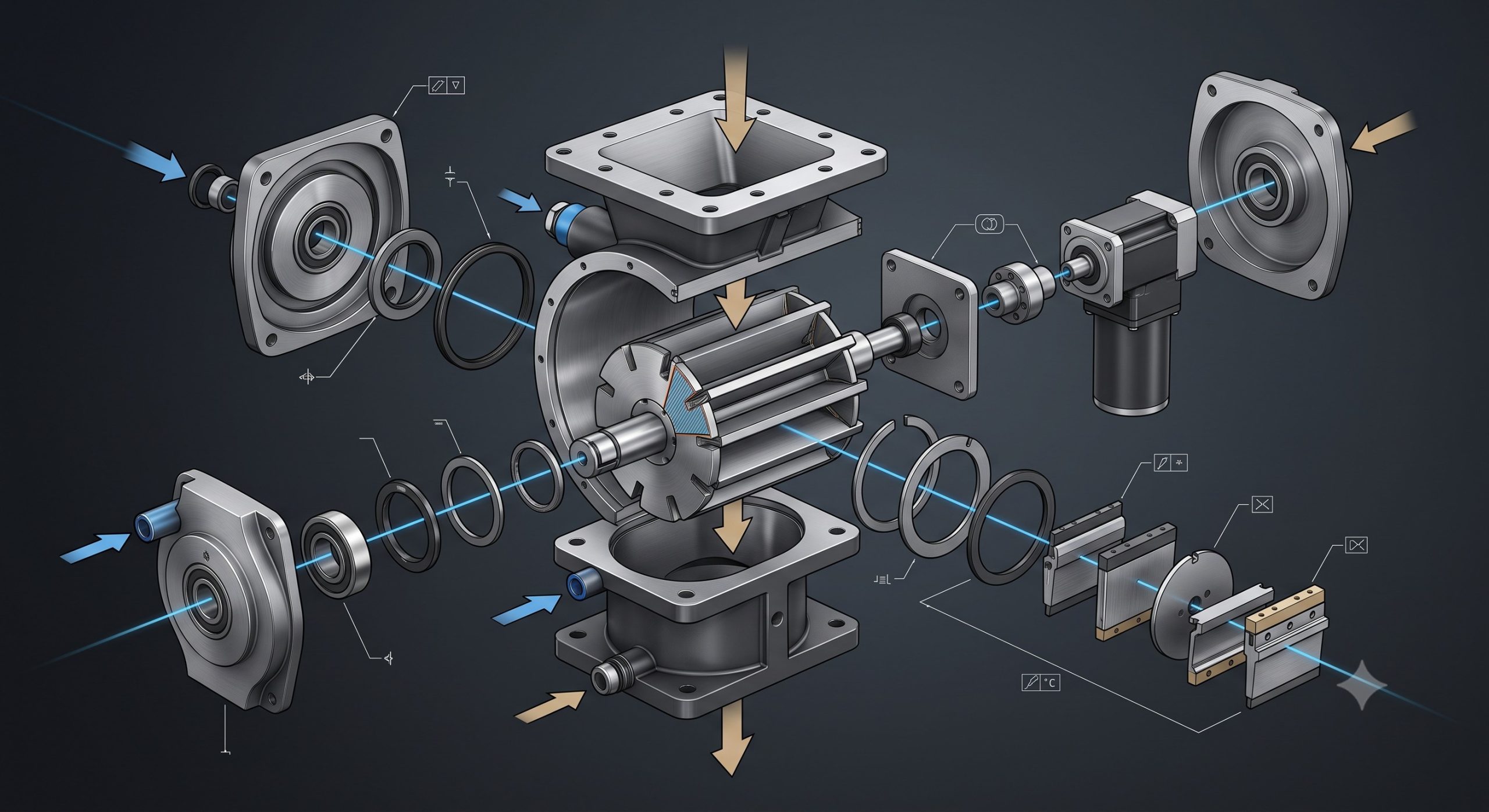 Doebritz Low Profile Rotary Valve for Powder: Cast Iron / Stainless Steel - Minimal Air Leakage scenario 2